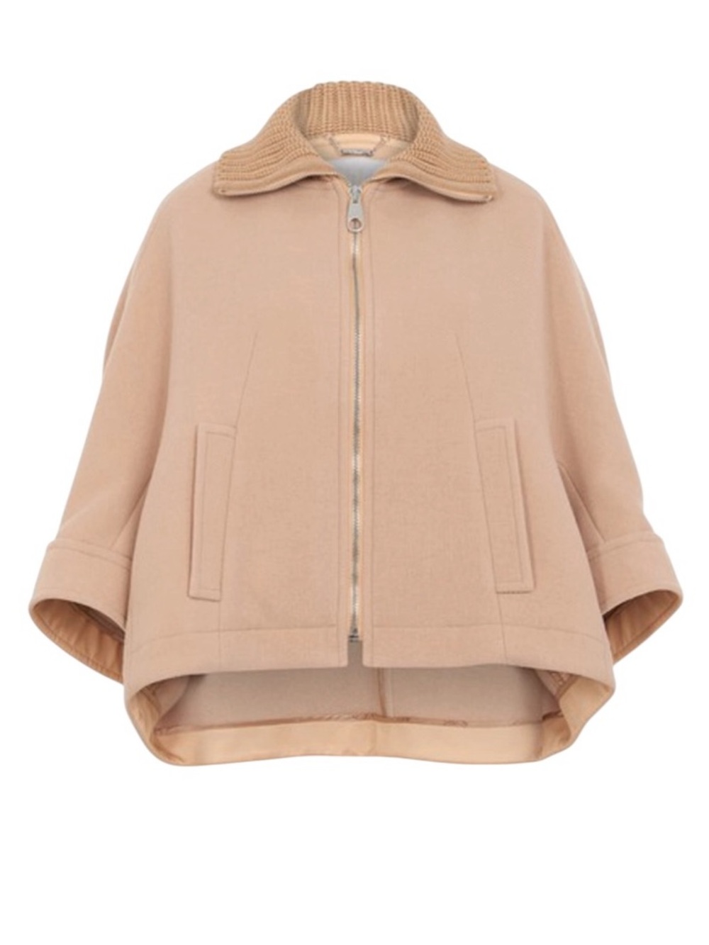 Chloe Short Coat Nomad Beige Wool Zip up Cape Jacket Sz FR 40 / US 8
